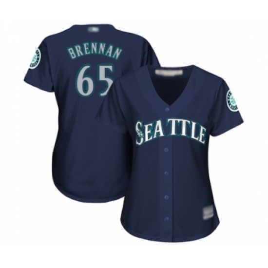 Women's Seattle Mariners #65 Brandon Brennan Authentic Navy Blue Alternate 2 Cool Base Baseball Player Jersey - Ujersey