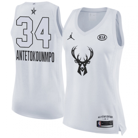 Women's Nike Jordan Milwaukee Bucks #34 Giannis Antetokounmpo Swingman White 2018 All-Star Game NBA Jersey - Ujersey