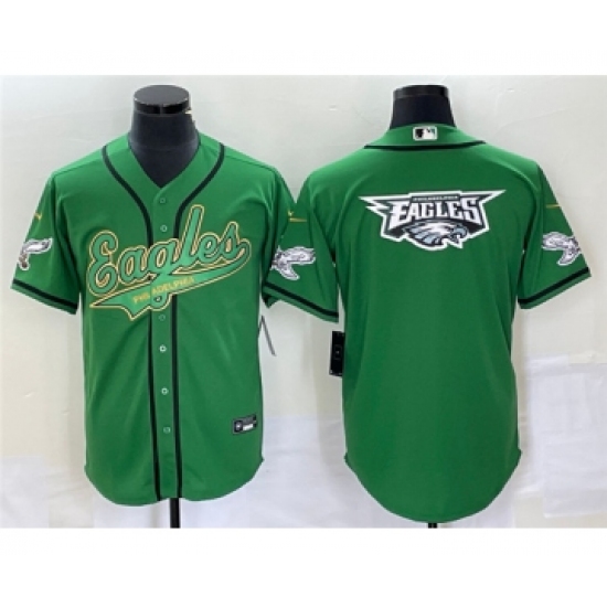 Men's Nike Philadelphia Eagles Green Team Big Logo Cool Base Stitched Baseball Jersey - Ujersey