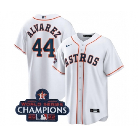 Men's Houston Astros #44 Yordan Alvarez White 2022 World Series Champions Home Stitched Baseball Jersey - Ujersey