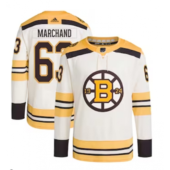 Men's Boston Bruins #63 Brad Marchand adidas Cream Primegreen Authentic Pro Player Jersey - Ujersey