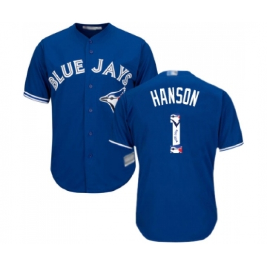 Men's Toronto Blue Jays #1 Alen Hanson Authentic Blue Team Logo Fashion Baseball Jersey - Ujersey