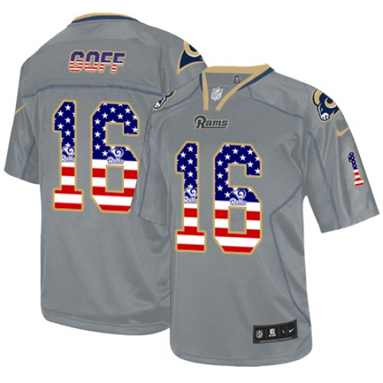 Men's Nike Los Angeles Rams #16 Jared Goff Elite Grey USA Flag Fashion NFL Jersey - Ujersey