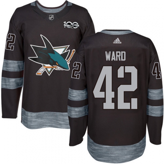 Men's Adidas San Jose Sharks #42 Joel Ward Premier Black 1917-2017 100th Anniversary NHL Jersey - Ujersey