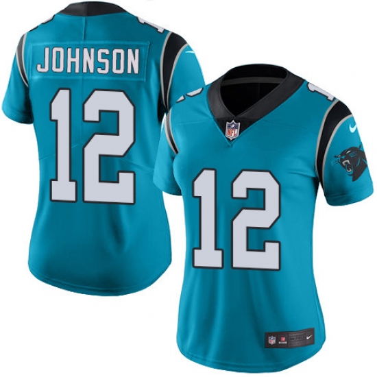 Women's Nike Carolina Panthers #12 Charles Johnson Limited Blue Rush Vapor Untouchable NFL Jersey - Ujersey