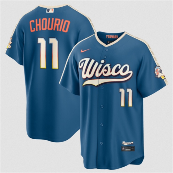 Men's Milwaukee Brewers #11 Jackson Chourio Mineral Blue 2026 City Connect Stadium Stitched Stitched Baseball Jersey - Ujersey