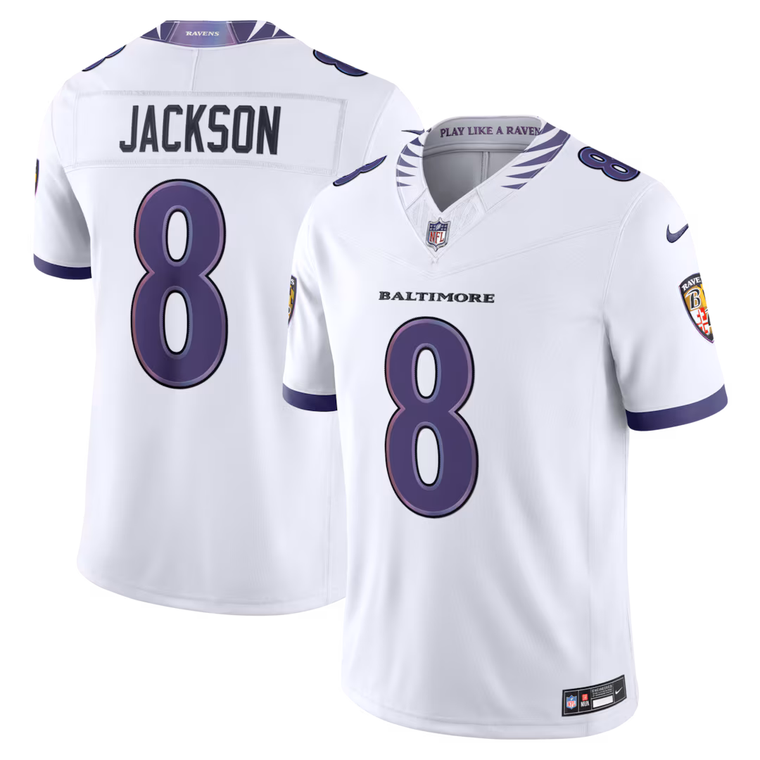 Men's Baltimore Ravens Lamar Jackson Nike White Vapor F.U.S.E. Stitched Limited Jersey - Ujersey