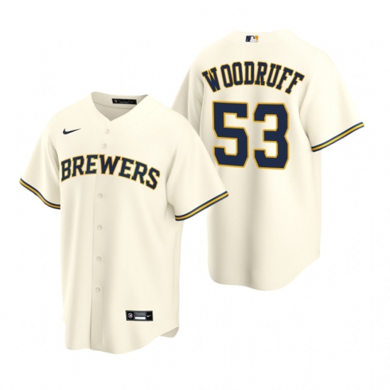 Men's Nike Milwaukee Brewers #53 Brandon Woodruff Cream Home Stitched Baseball Jersey - Ujersey