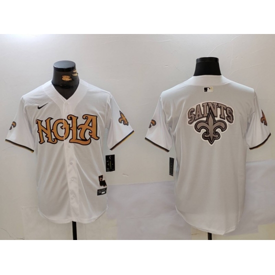 Men's New Orleans Saints Blank White Nola Baseball Jerseys - Ujersey