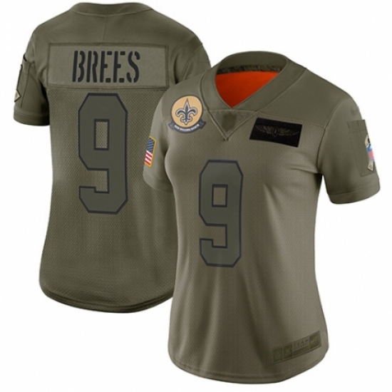 Women's New Orleans Saints #9 Drew Brees Limited Camo 2019 Salute to Service Football Jersey - Ujersey
