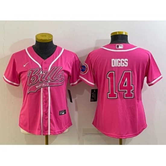 Women's Buffalo Bills #14 Stefon Diggs Pink With Patch Cool Base Stitched Baseball Jersey - Ujersey
