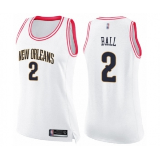 Women's New Orleans Pelicans #2 Lonzo Ball Swingman White Pink Fashion Basketball Jersey - Ujersey