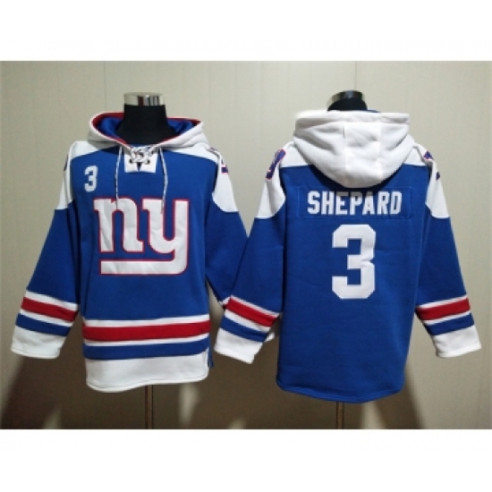 Men's New York Giants #3 Sterling Shepard Blue Lace-Up Pullover Hoodie - Ujersey