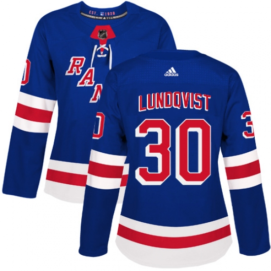 Women's Adidas New York Rangers #30 Henrik Lundqvist Premier Royal Blue Home NHL Jersey - Ujersey