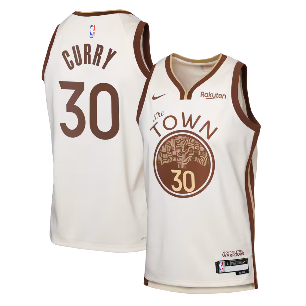 Youth Golden State Warriors Stephen Curry Nike Tan Swingman Finished Badge Player Jersey - City Edition - Ujersey
