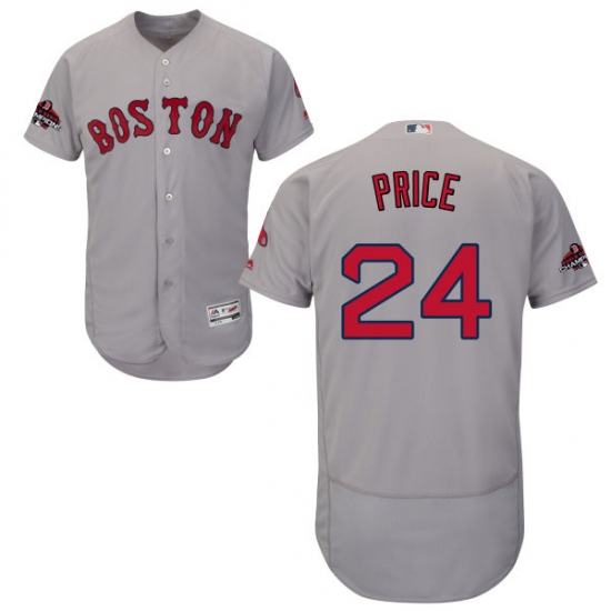 Men's Majestic Boston Red Sox #24 David Price Grey Road Flex Base Authentic Collection 2018 World Series Champions MLB Jersey - Ujersey