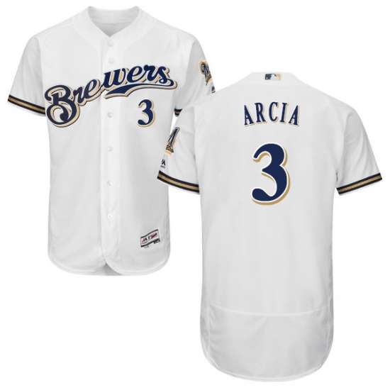 Men's Majestic Milwaukee Brewers #3 Orlando Arcia White Flexbase Authentic Collection MLB Jersey - Ujersey