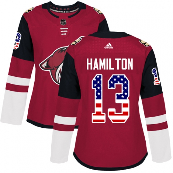 Women's Adidas Arizona Coyotes #13 Freddie Hamilton Authentic Red USA Flag Fashion NHL Jersey - Ujersey