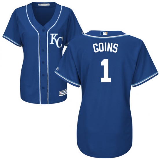Women's Majestic Kansas City Royals #1 Ryan Goins Authentic Blue Alternate 2 Cool Base MLB Jersey - Ujersey