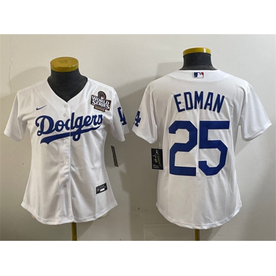 Women's Los Angeles Dodgers #25 Tommy Edman White 2024 World Series Cool Base Stitched Baseball Jersey(Run Small) - Ujersey