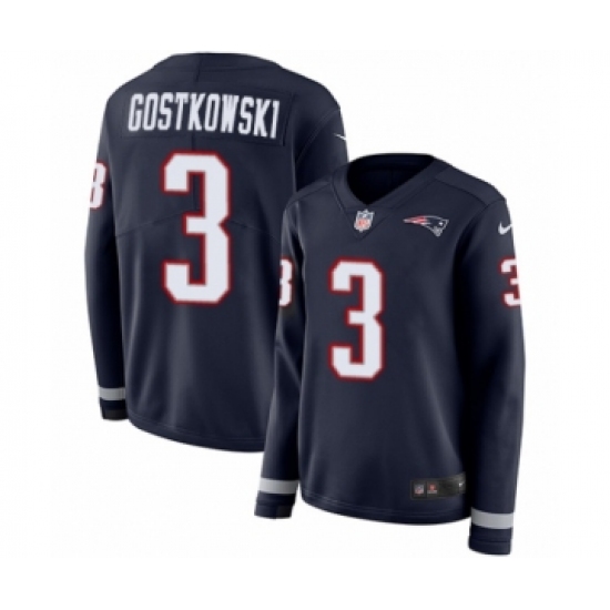 Women's Nike New England Patriots #3 Stephen Gostkowski Limited Navy Blue Therma Long Sleeve NFL Jersey - Ujersey