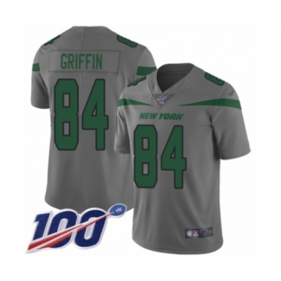 Youth New York Jets #84 Ryan Griffin Limited Gray Inverted Legend 100th Season Football Jersey - Ujersey