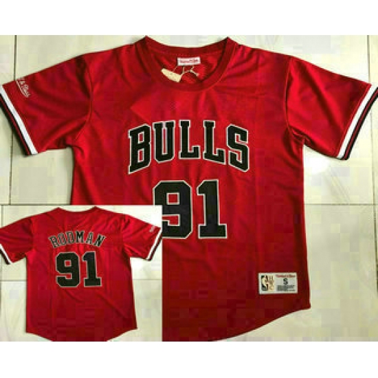 Men's Chicago Bulls #91 Dennis Rodman Red Short Sleeved AU Throwback Jersey - Ujersey