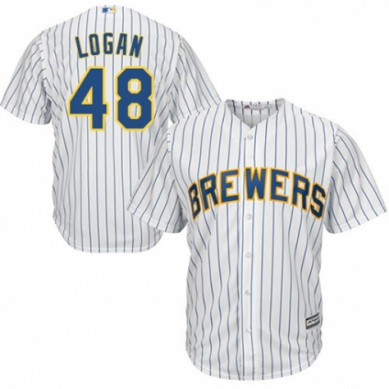 Youth Majestic Milwaukee Brewers #48 Boone Logan Replica White Home Cool Base MLB Jersey - Ujersey