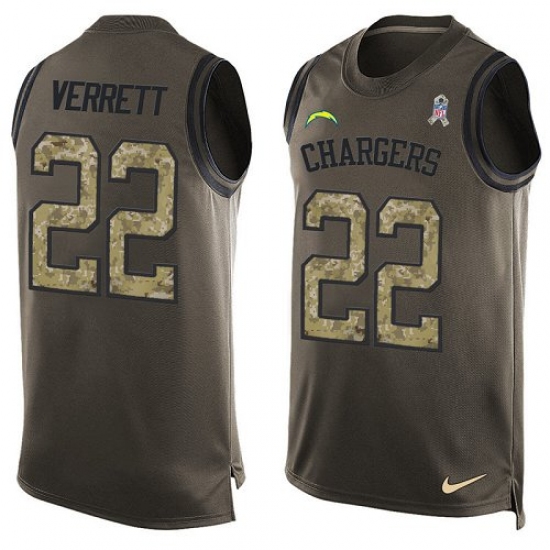 Men's Nike Los Angeles Chargers #22 Jason Verrett Limited Green Salute to Service Tank Top NFL Jersey - Ujersey