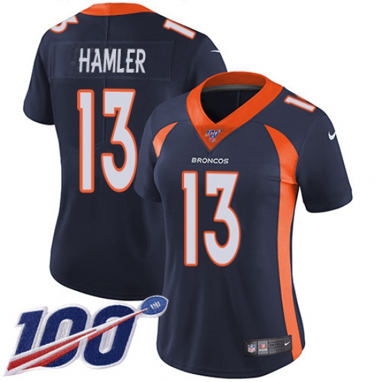 Women's Denver Broncos #13 KJ Hamler Navy Blue Alternate Stitched 100th Season Vapor Untouchable Limited Jersey - Ujersey
