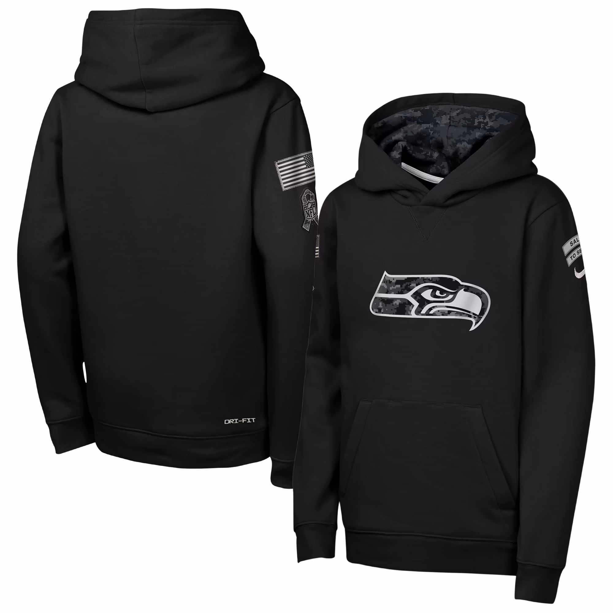 Youth Seattle Seahawks  Nike Black 2026 Salute to Service Club Fleece Pullover Hoodie - Ujersey