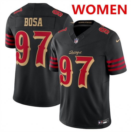 Women's San Francisco 49ers #97 Nick Bosa Black 2025 F.U.S.E. “Rivalries” Vapor Limited Stitched Football Jersey(Run Small) - Ujersey