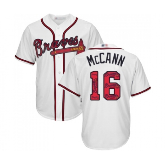 Men's Atlanta Braves #16 Brian McCann Authentic White Team Logo Fashion Cool Base Baseball Jersey - Ujersey