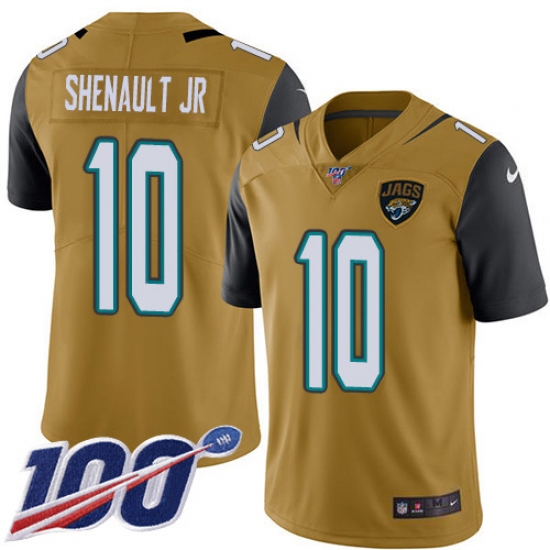 Men's Jacksonville Jaguars #10 Laviska Shenault Jr. Gold Stitched Limited Rush 100th Season Jersey - Ujersey