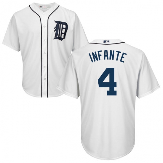 Men's Majestic Detroit Tigers #4 Omar Infante Replica White Home Cool Base MLB Jersey - Ujersey