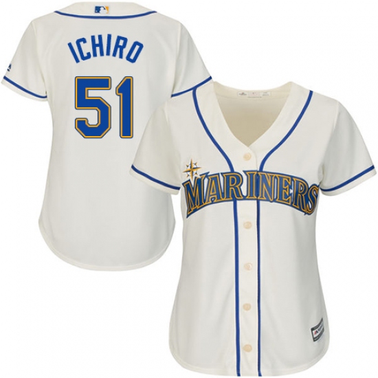 Women's Majestic Seattle Mariners #51 Ichiro Suzuki Replica Cream Alternate Cool Base MLB Jersey - Ujersey