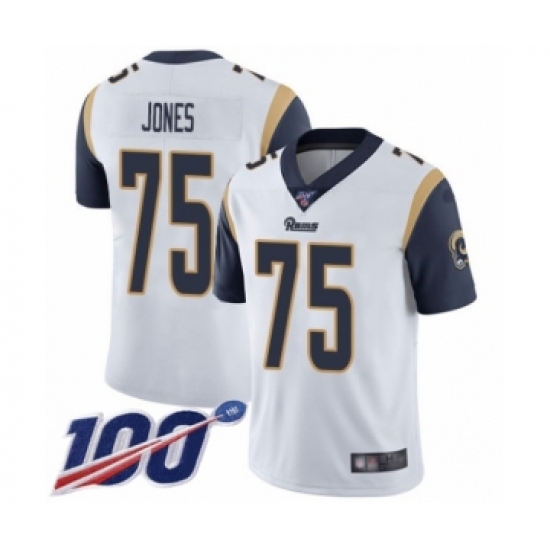 Men's Los Angeles Rams #75 Deacon Jones White Vapor Untouchable Limited Player 100th Season Football Jersey - Ujersey