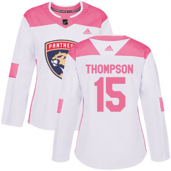 Women's Adidas Florida Panthers #15 Paul Thompson Authentic White Pink Fashion NHL Jersey - Ujersey
