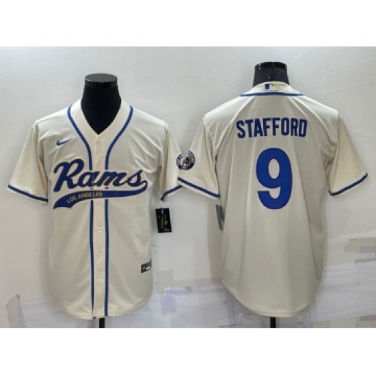 Men's Los Angeles Rams #9 Matthew Stafford Cream Stitched Cool Base Nike Baseball Jersey - Ujersey