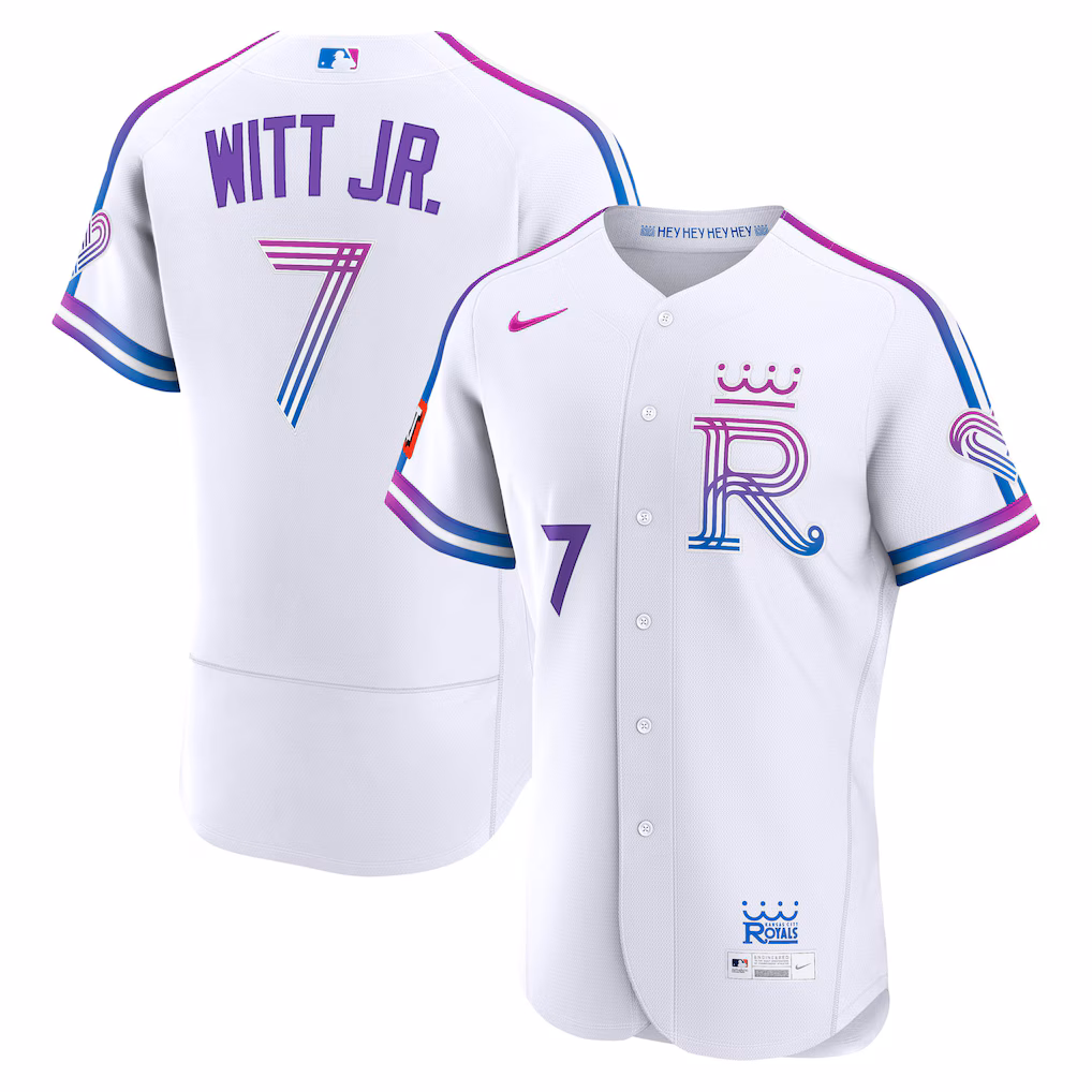 Men's Kansas City Royals Bobby Witt Jr. Nike White 2026 City Connect Authentic Sponsor Patch Jersey - Vujersey Los Angeles Rams