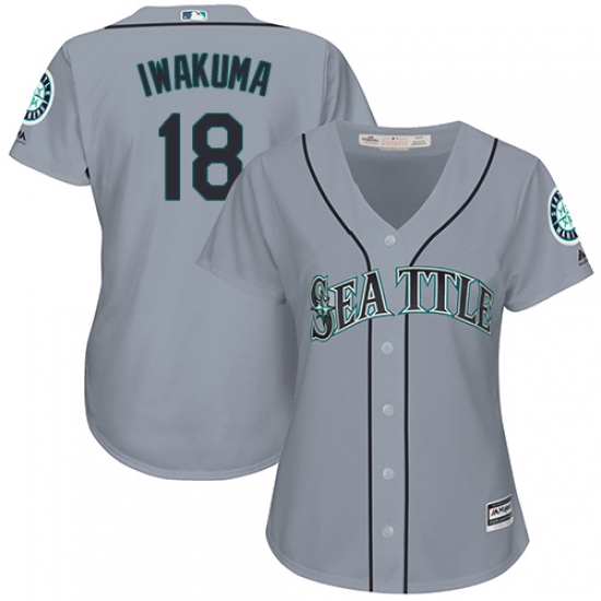 Women's Majestic Seattle Mariners #18 Hisashi Iwakuma Replica Grey Road Cool Base MLB Jersey - Ujersey
