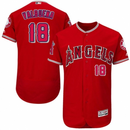 Men's Majestic Los Angeles Angels of Anaheim #18 Luis Valbuena Red Alternate Flex Base Authentic Collection MLB Jersey - Ujersey