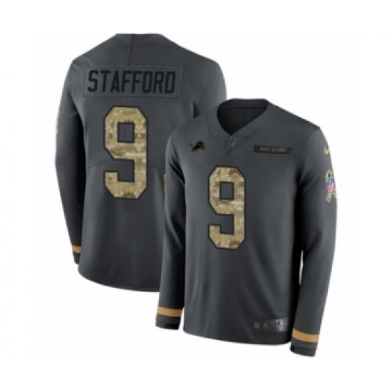 Youth Nike Detroit Lions #9 Matthew Stafford Limited Black Salute to Service Therma Long Sleeve NFL Jersey - Ujersey