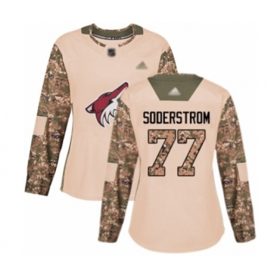 Women's Arizona Coyotes #77 Victor Soderstrom Authentic Camo Veterans Day Practice Hockey Jersey - Ujersey