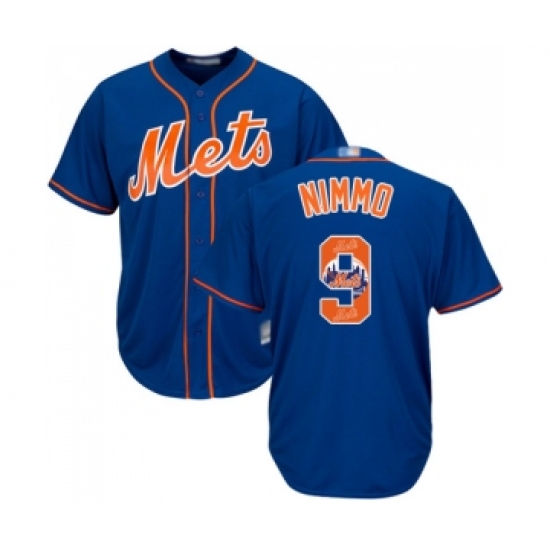 Men's New York Mets #9 Brandon Nimmo Authentic Royal Blue Team Logo Fashion Cool Base Baseball Jersey - Ujersey
