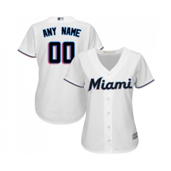 Women's Miami Marlins Customized Replica White Home Cool Base Baseball Jersey - Ujersey
