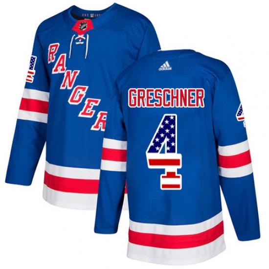 Men's Adidas New York Rangers #4 Ron Greschner Authentic Royal Blue USA Flag Fashion NHL Jersey - Ujersey