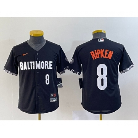Youth Baltimore Orioles #8 Cal Ripken Jr Number Black 2023 City Connect Cool Base Stitched Jersey 1 - Ujersey