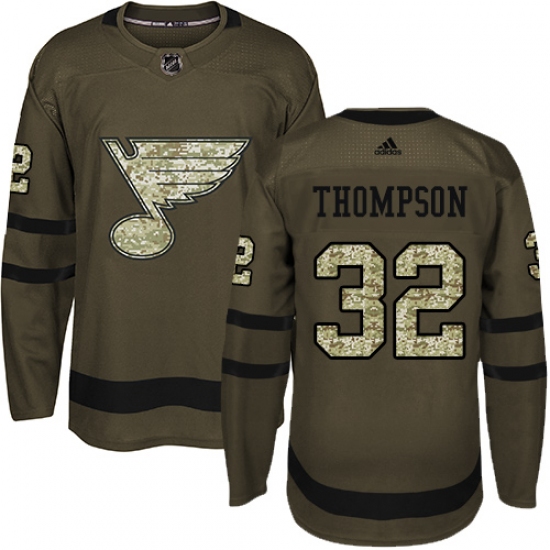 Men's Adidas St. Louis Blues #32 Tage Thompson Authentic Green Salute to Service NHL Jersey - Ujersey