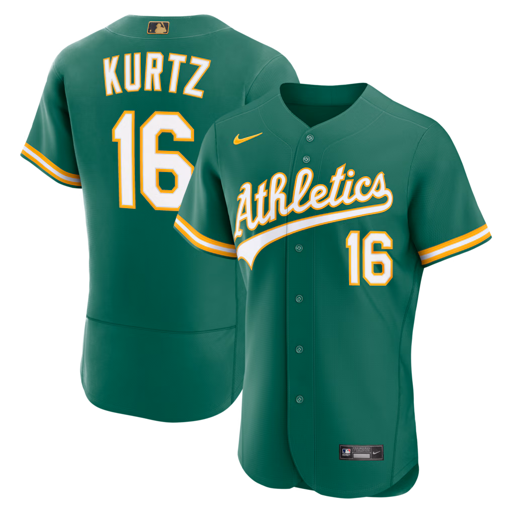 Men's Athletics Nick Kurtz Nike Green Alternate MLB Awards Authentic Jersey - Ujersey